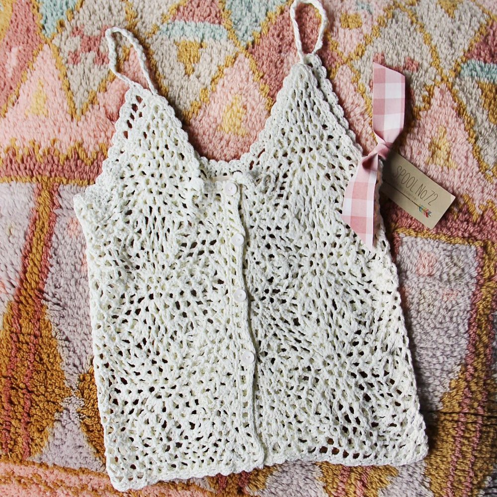New Sunshower 70's Inspired Crochet Boho Tank Top